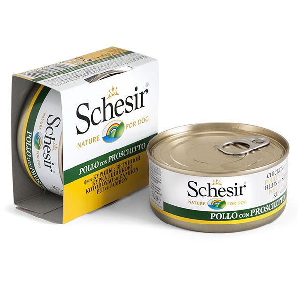 Влажный корм Schesir Италия для собак со вкусом курицы и ветчины