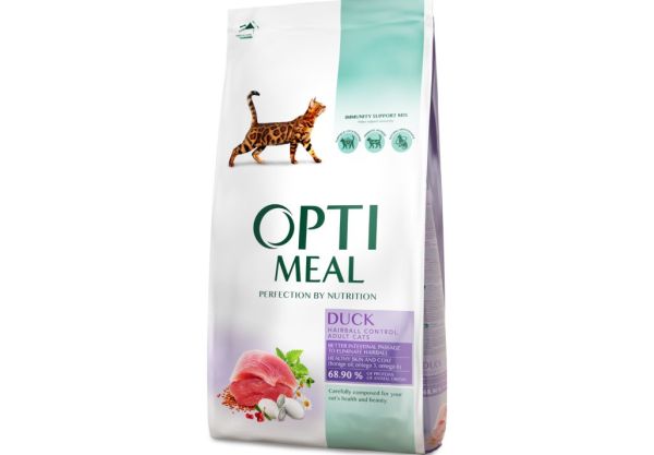Сухой корм Optimeal Украина Cat Adult Hairball Control для взрослых кошек для вывода шерсти с уткой