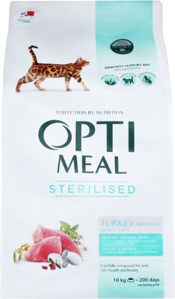 Сухой корм Optimeal Cat Adult Sterilised для стерилизованных кошек с индейкой и овсом