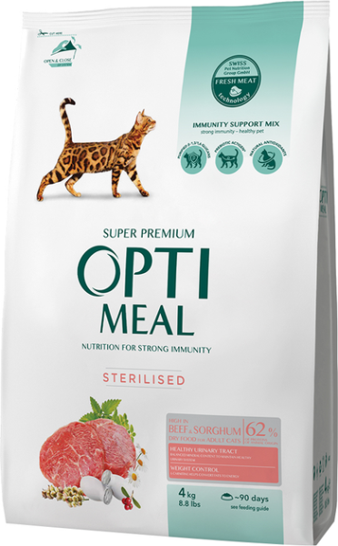Сухой корм Optimeal Украина Cat Adult Sterilised для стерилизованных кошек с говядиной и сорго