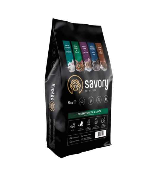 Сухой корм Savory Чехия для кошек гурманов со свежей индейкой и уткой