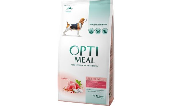 Сухий корм Optimeal Україна Dog Adult Medium для дорослих собак середніх порід з індичкою