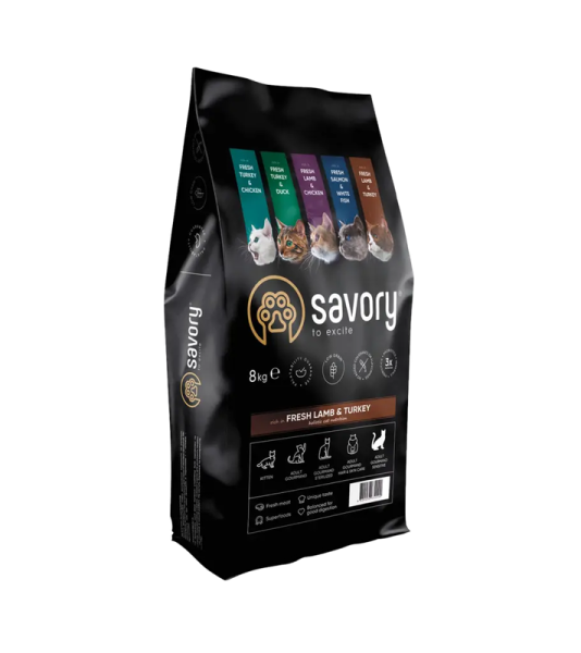 Сухой корм Savory Чехия для кошек с чувствительным пищеварением со свежим ягненком и индейкой
