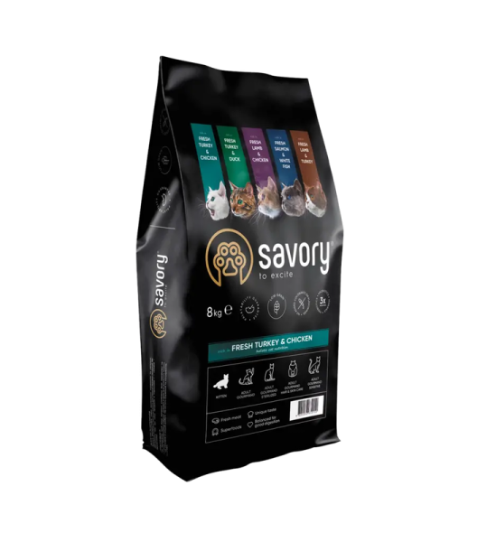 Сухий корм Savory Чехія для кошенят всіх порід зі свіжою індичкою та куркою