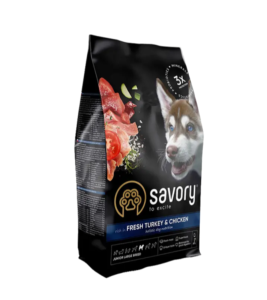 Сухий корм Savory Чехія для цуценят великих порід зі свіжою індичкою та куркою