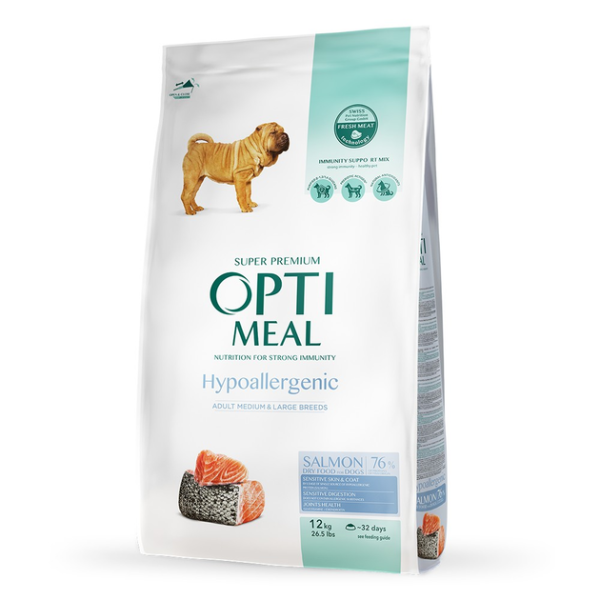 Сухой корм Optimeal Украина Dog Adult Medium and Large Breeds Hypoallergenic гипоаллергенен для взрослых собак средних и крупных пород с лососем