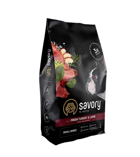 Сухой корм Savory Чехия для собак малых пород со свежим ягненком и индейкой
