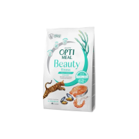 Сухий корм Optimeal Україна Cat Beauty Fitness Healthy Weight Sterilised беззерновий для стерилізованих котів для підтримання ваги з морепродуктами