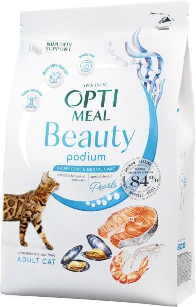 Сухий корм Optimeal Україна Cat Beauty Podium для дорослих котів для підтримки здоров'я та краси шкіри, шерсті зубів з морепродуктами