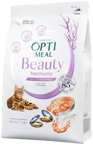 Сухий корм Optimeal Україна Cat Beauty Harmony для дорослих котів для зменшення дратівливості та заспокоєння з морепродуктами