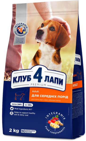 Сухой корм Клуб 4 лапы Украина Premium для собак средних пород со вкусом курицы