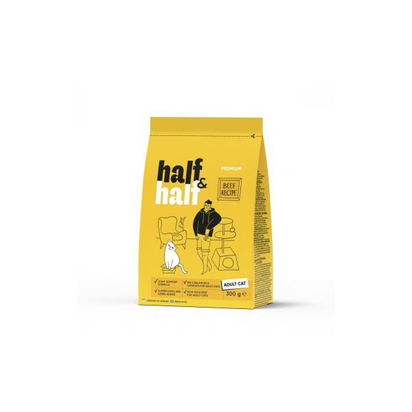 Сухой корм Half&Half Польша для взрослых кошек с говядиной