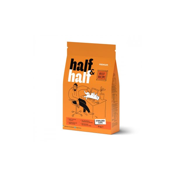 Сухой корм Half&Half Польша для взрослых стерилизованных кошек с говядиной