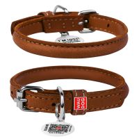Collar Украина Ошейник для собак кожаный Soft с QR паспортом, круглый, коричневый