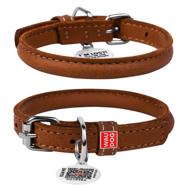 Collar Україна Нашийник для собак шкіряний Soft з QR паспортом, круглий, коричневий