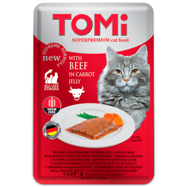 Влажный корм Tomi Германия для кошек с говядиной в морковном желе