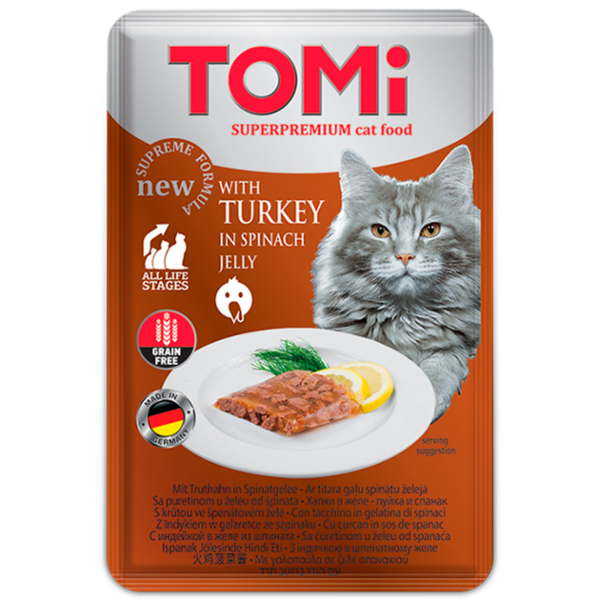 Влажный корм Tomi Германия для кошек с индейкой со шпинатным желе
