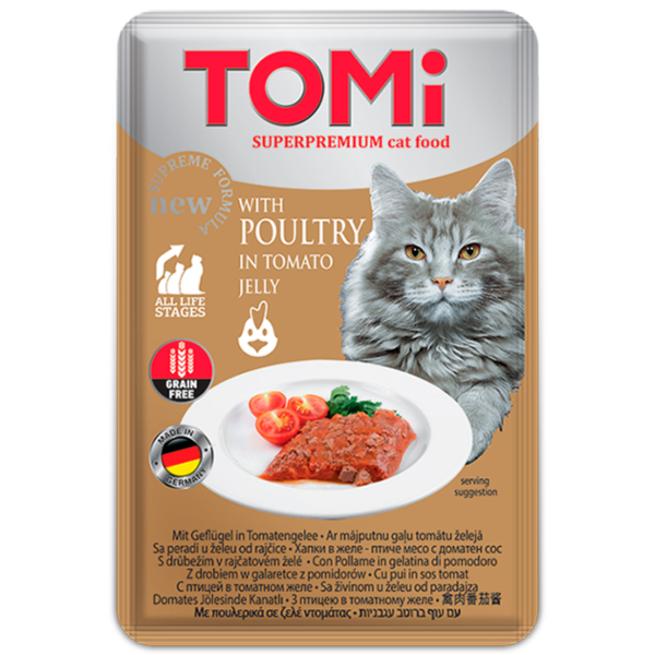 Влажный корм Tomi Германия для кошек с птицей в томатном желе