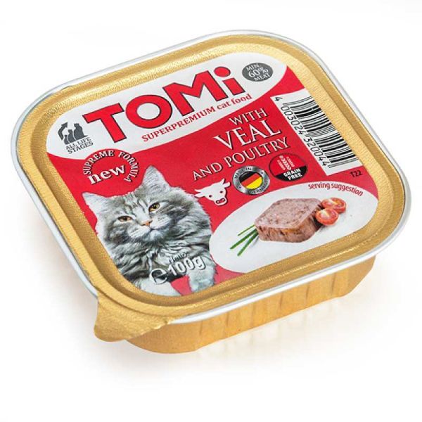 Вологий корм Tomi Німеччина консерва для котів з телятиною та птицею