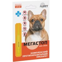 Капли ProVET Украина Мегастоп от паразитов для собак от 4 до 10 кг, 1 пипетка на 1 мл