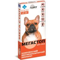 Капли ProVET Украина Мегастоп от паразитов для собак от 4 до 10 кг, 4 пипетки по 1 мл