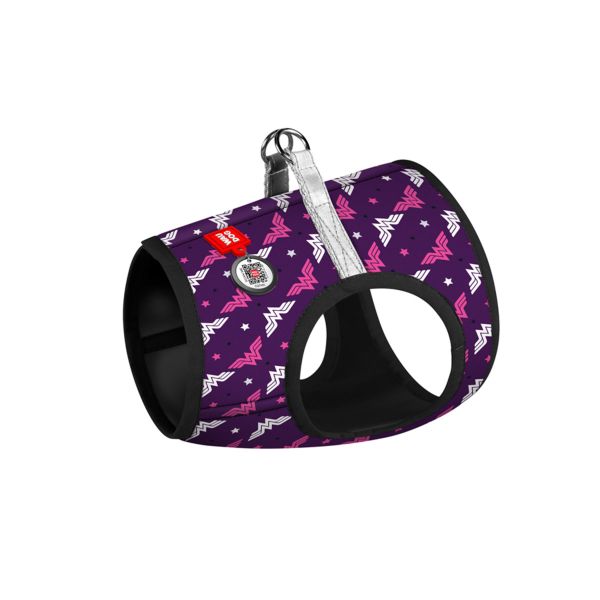 WAUDOG Україна Шлея для собак мяка Clothes з QR паспортом, малюнок "Диво-жінка фіолет"