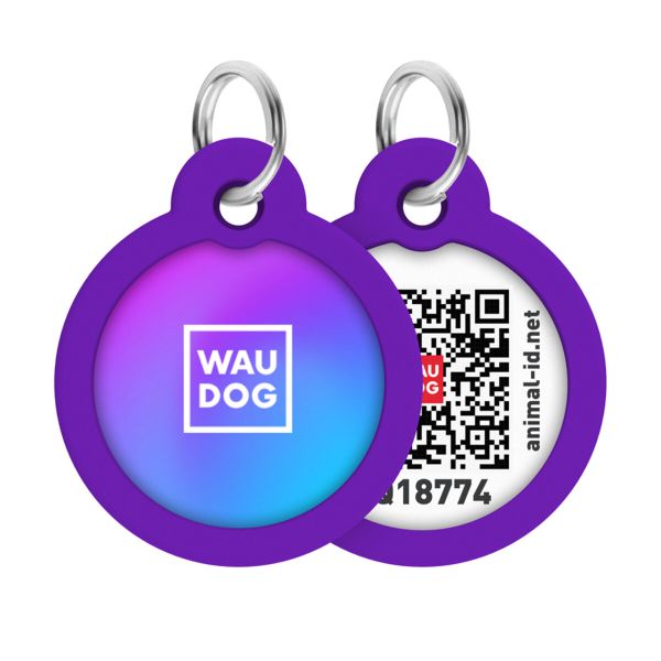 WAUDOG Украина Адресник для собак и кошек металлический Smart ID с QR паспортом, рисунок "Градиент фиолетовый", круг