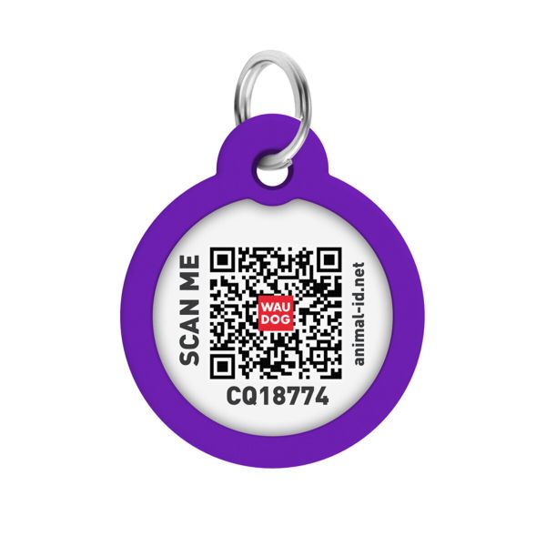 WAUDOG Украина Адресник для собак и кошек металлический Smart ID с QR паспортом, рисунок "Градиент фиолетовый", круг