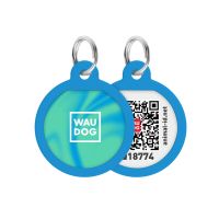 WAUDOG Украина Адресник для собак и кошек металлический Smart ID с QR паспортом, рисунок "Градиент голубой", круг
