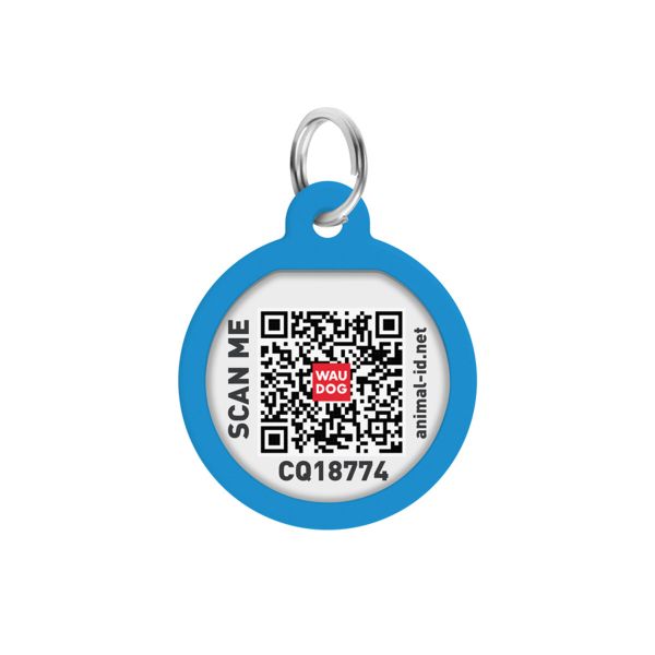 WAUDOG Украина Адресник для собак и кошек металлический Smart ID с QR паспортом, рисунок "Градиент голубой", круг