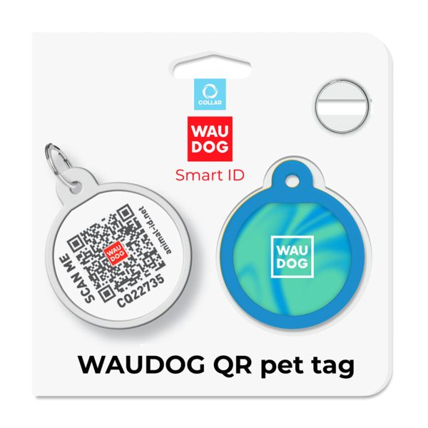 WAUDOG Украина Адресник для собак и кошек металлический Smart ID с QR паспортом, рисунок "Градиент голубой", круг