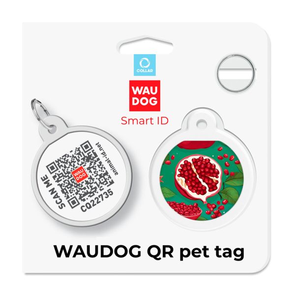 WAUDOG Украина Адресник для собак и кошек металлический Smart ID с QR паспортом, рисунок "Гранаты", круг