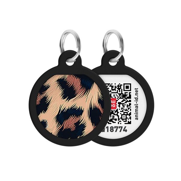 WAUDOG Україна Адресник для собак і котів металевий Smart ID з QR паспортом, малюнок "Леопард", коло