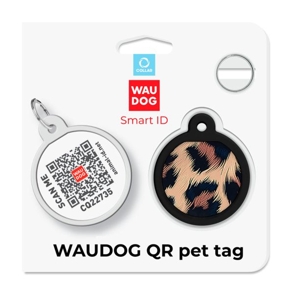WAUDOG Украина Адресник для собак и кошек металлический Smart ID с QR паспортом, рисунок "Леопард", круг