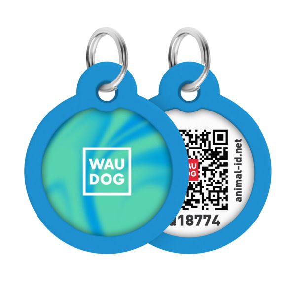WAUDOG Украина Адресник для собак и кошек металлический Smart ID с QR паспортом, рисунок "Градиент голубой", круг