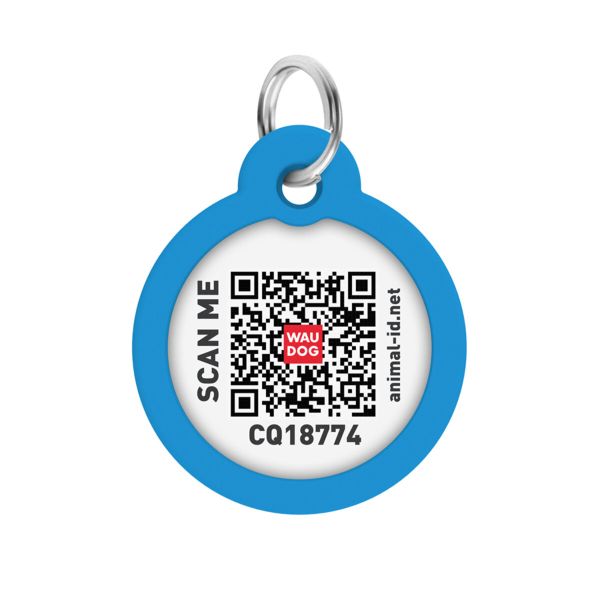 WAUDOG Украина Адресник для собак и кошек металлический Smart ID с QR паспортом, рисунок "Градиент голубой", круг