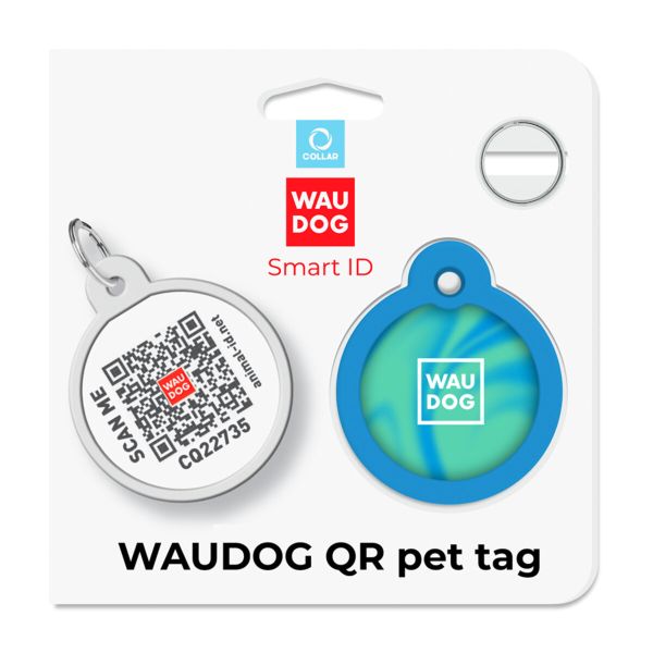 WAUDOG Украина Адресник для собак и кошек металлический Smart ID с QR паспортом, рисунок "Градиент голубой", круг