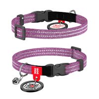 WAUDOG Украина Ошейник для кошек из восстановленного хлопка Re-cotton с QR паспортом, светоотражающий, пластиковый фастекс, фиолетовый