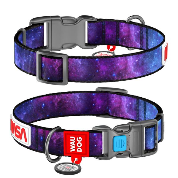 WAUDOG Україна Нашийник для собак нейлоновий Nylon з QR паспортом, малюнок "NASA21", пластиковий фастекс