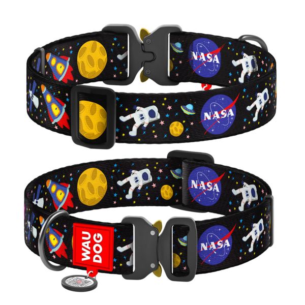 WAUDOG Украина Ошейник для собак нейлоновый Nylon с QR паспортом, рисунок "NASA", металлическая пряжка-фастекс