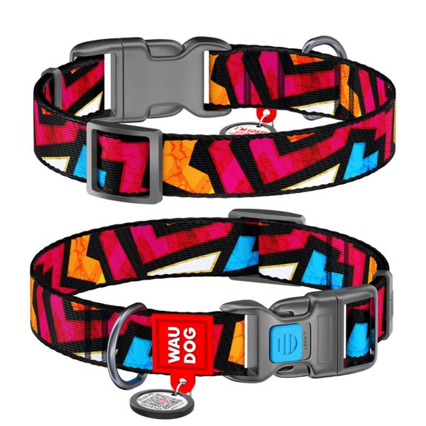 WAUDOG Украина Ошейник для собак нейлоновый Nylon с QR паспортом, рисунок "Граффити", пластиковый фастекс