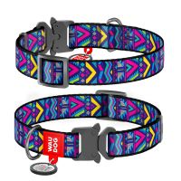 Collar Украина Ошейник для собак нейлоновый Nylon с QR паспортом, рисунок "Инди", металлическая пряжка-фастекс,