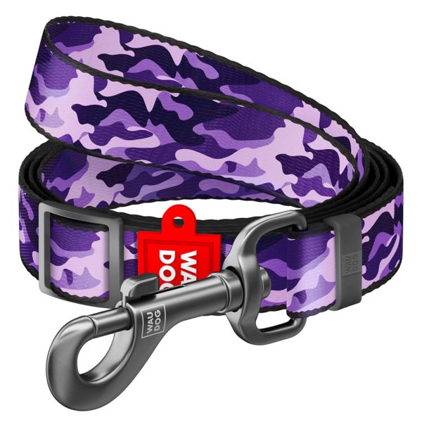 WAUDOG Украина Поводок для собак нейлоновый Nylon, рисунок "Фиолетовый камо", регулируемый (183 см)