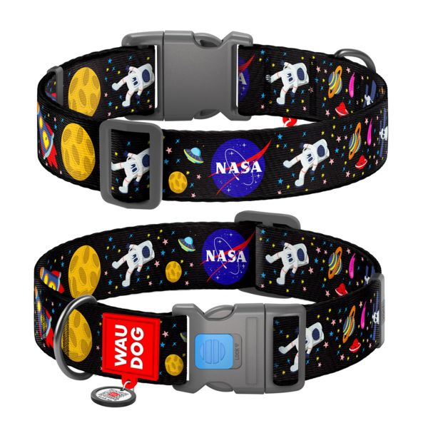 WAUDOG Украина Ошейник для собак нейлоновый Nylon с QR паспортом, рисунок "NASA", пластиковый фастекс