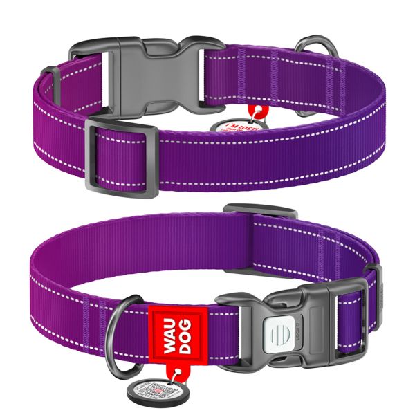 WAUDOG Украина Ошейник для собак нейлоновый Nylon Mono с QR паспортом, светоотражающий, пластиковый фастекс, фиолетовый