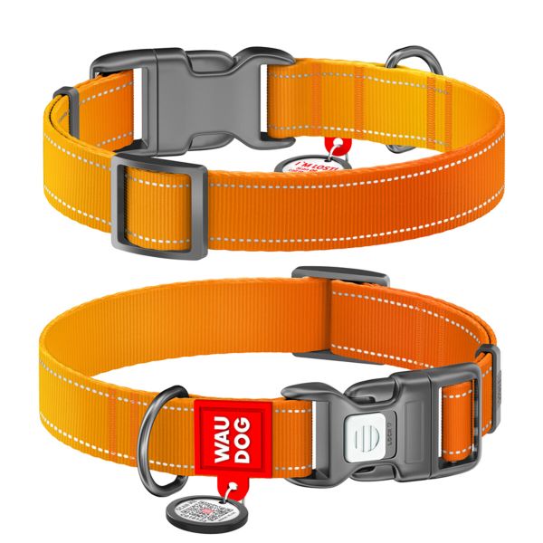WAUDOG Украина Ошейник для собак нейлоновый Nylon Mono с QR паспортом, светоотражающий, пластиковый фастекс, оранжевый