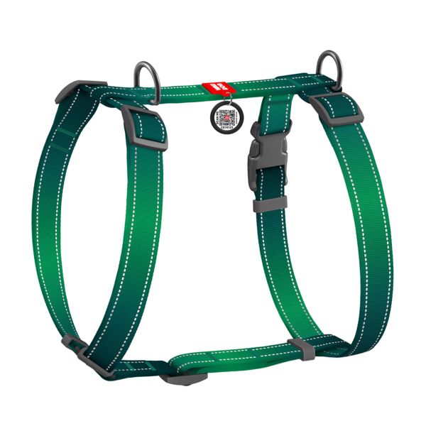 Collar Украина Шлей для собак анатомический H-образный Nylon Mono с QR-паспортом, светоотражающий, пластиковый фастекс, зеленый,
