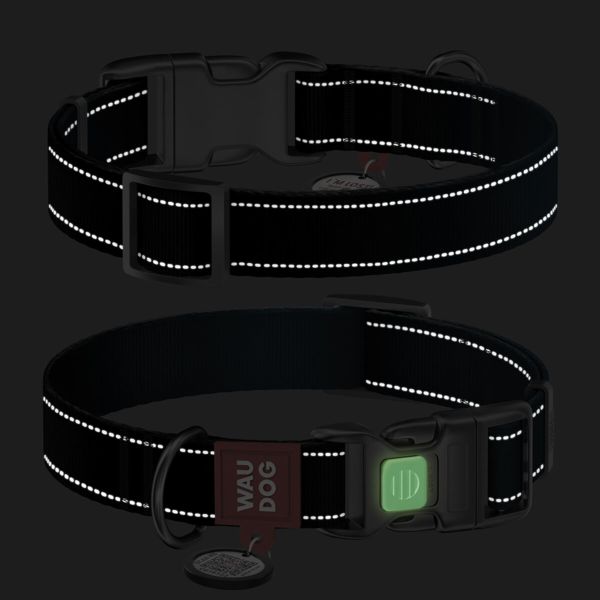 WAUDOG Украина Ошейник для собак нейлоновый Nylon Mono с QR паспортом, светоотражающий, пластиковый фастекс, черный
