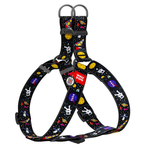WAUDOG Украина Шлей для собак Nylon с QR паспортом, рисунок "NASA", пластиковый фастекс