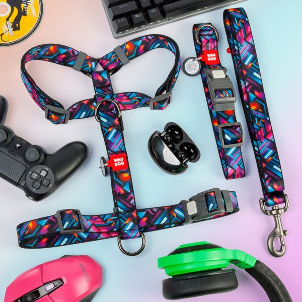 WAUDOG Украина Шлей для собак анатомический H-образный Nylon с QR-паспортом, рисунок "Бесконечные миры", пластиковый фастекс